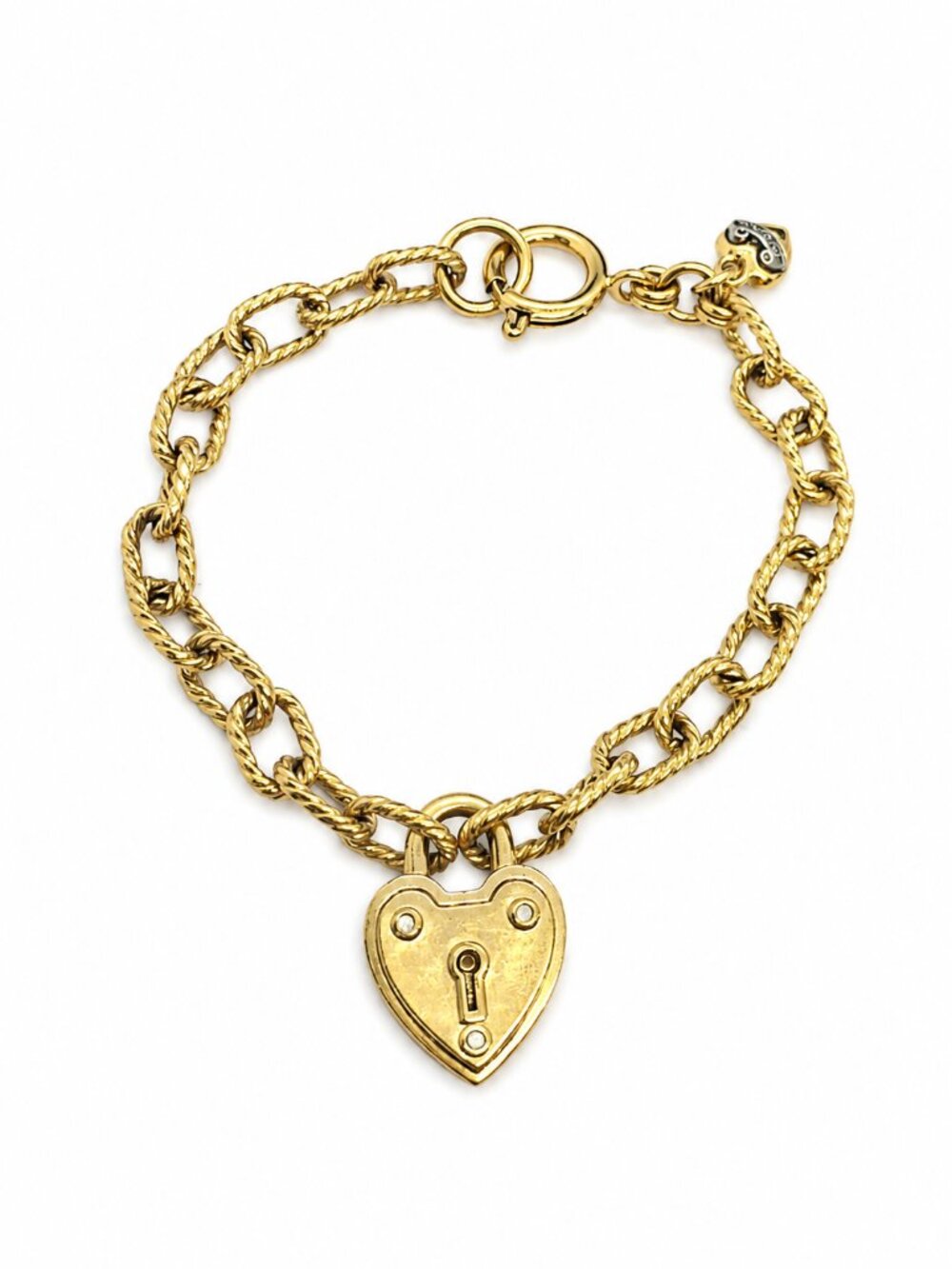 Y2K JUICY COUTURE Heart Padlock Bracelet Gold Tone Rope Link 7.25"